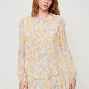 Aritzia Little Moon Lotus  Ruffle Front Long Sleeve Blouse Sz Large